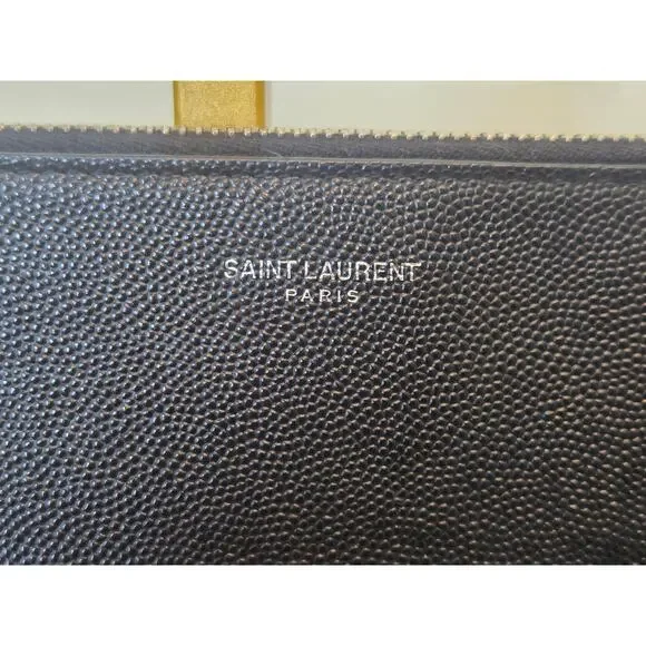 Saint Laurent YSL Black Leather Zip Pouch Clutch Grain de Poudre Caviar Leather - Picture 2 of 15